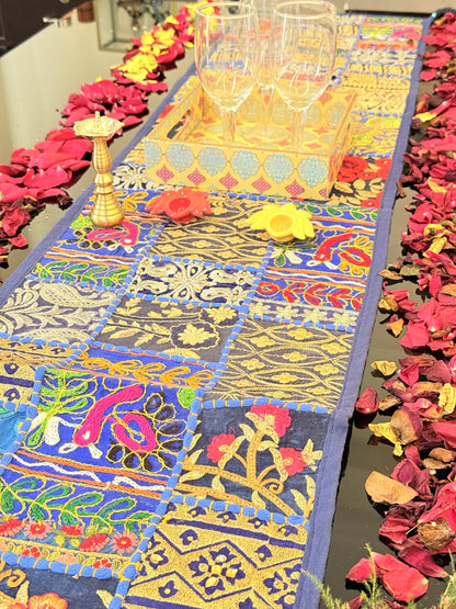 Dark Blue Kambadiya Patchwork Table Runner