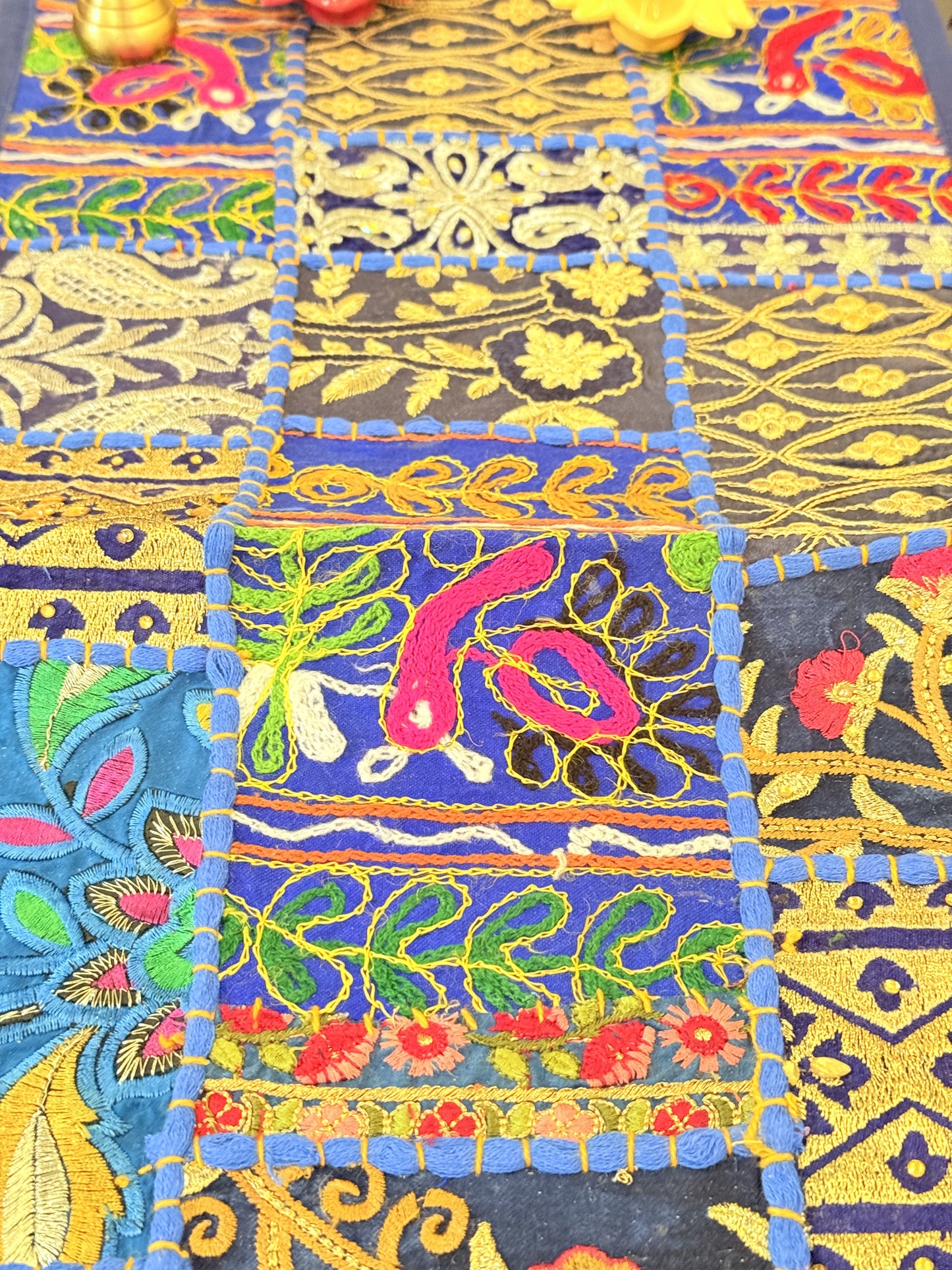 Dark Blue Kambadiya Patchwork Table Runner