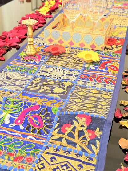 Dark Blue Kambadiya Patchwork Table Runner