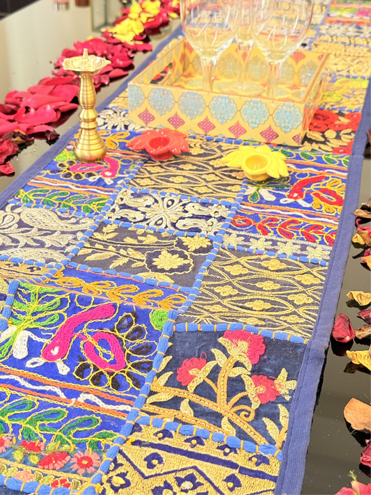 Dark Blue Kambadiya Patchwork Table Runner
