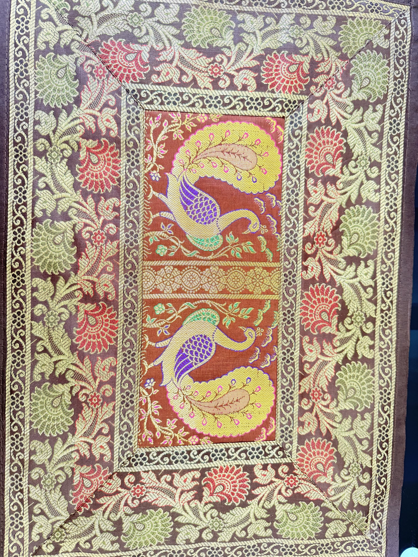 Banarasi Silk Decorative and Festive Dining Table Runner Set with 6 coasters and 6 Placemats