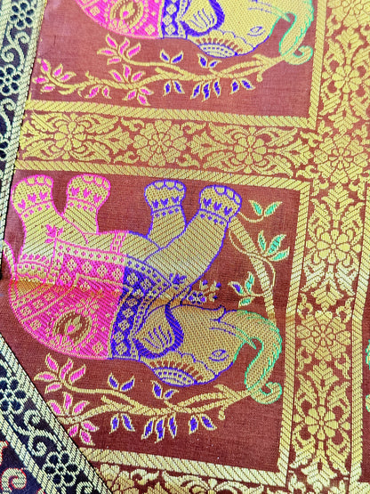 GOLD DECORATIVE FESTIVE BANARASI AILK RUNNER MAT AND COASTER SET