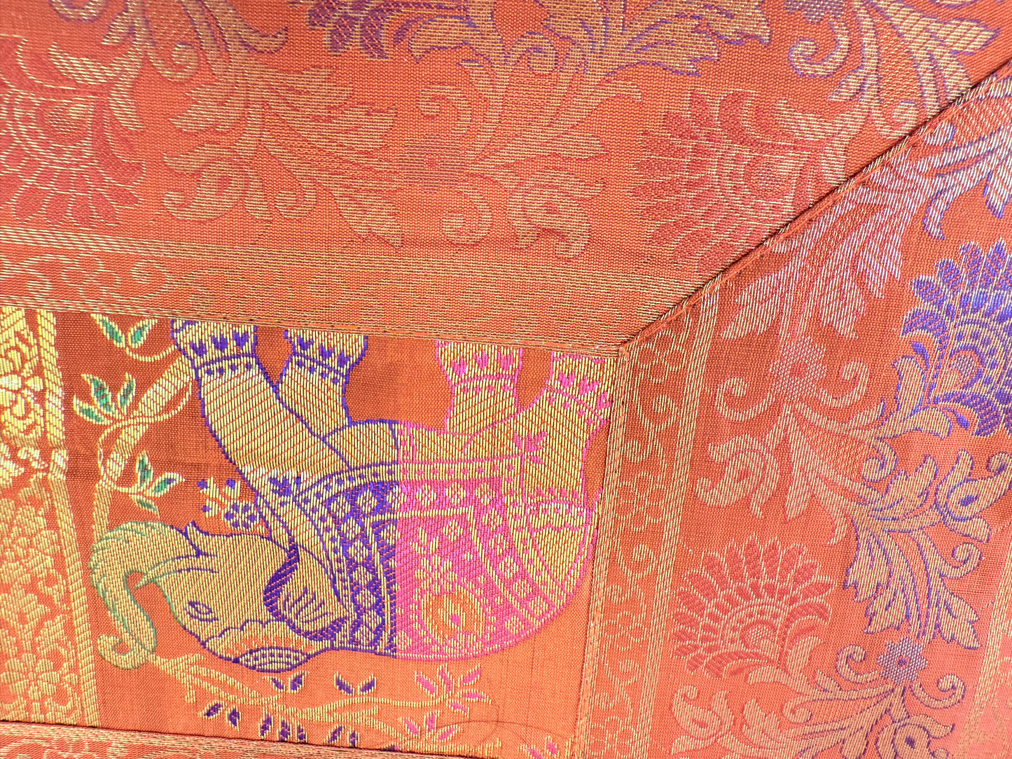 Orange Banarasi Silk Brocade Table Runner and Mat with Coaster Set of 6