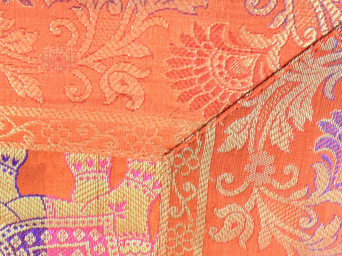 Orange Banarasi Silk Brocade Table Runner and Mat with Coaster Set of 6