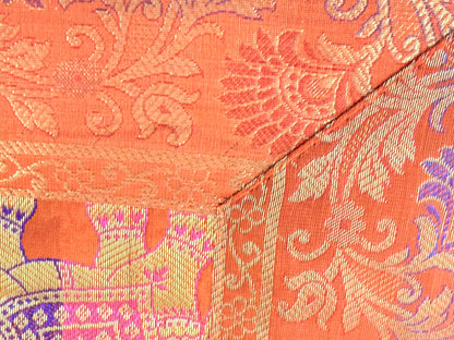 Orange Banarasi Silk Brocade Table Runner and Mat with Coaster Set of 6