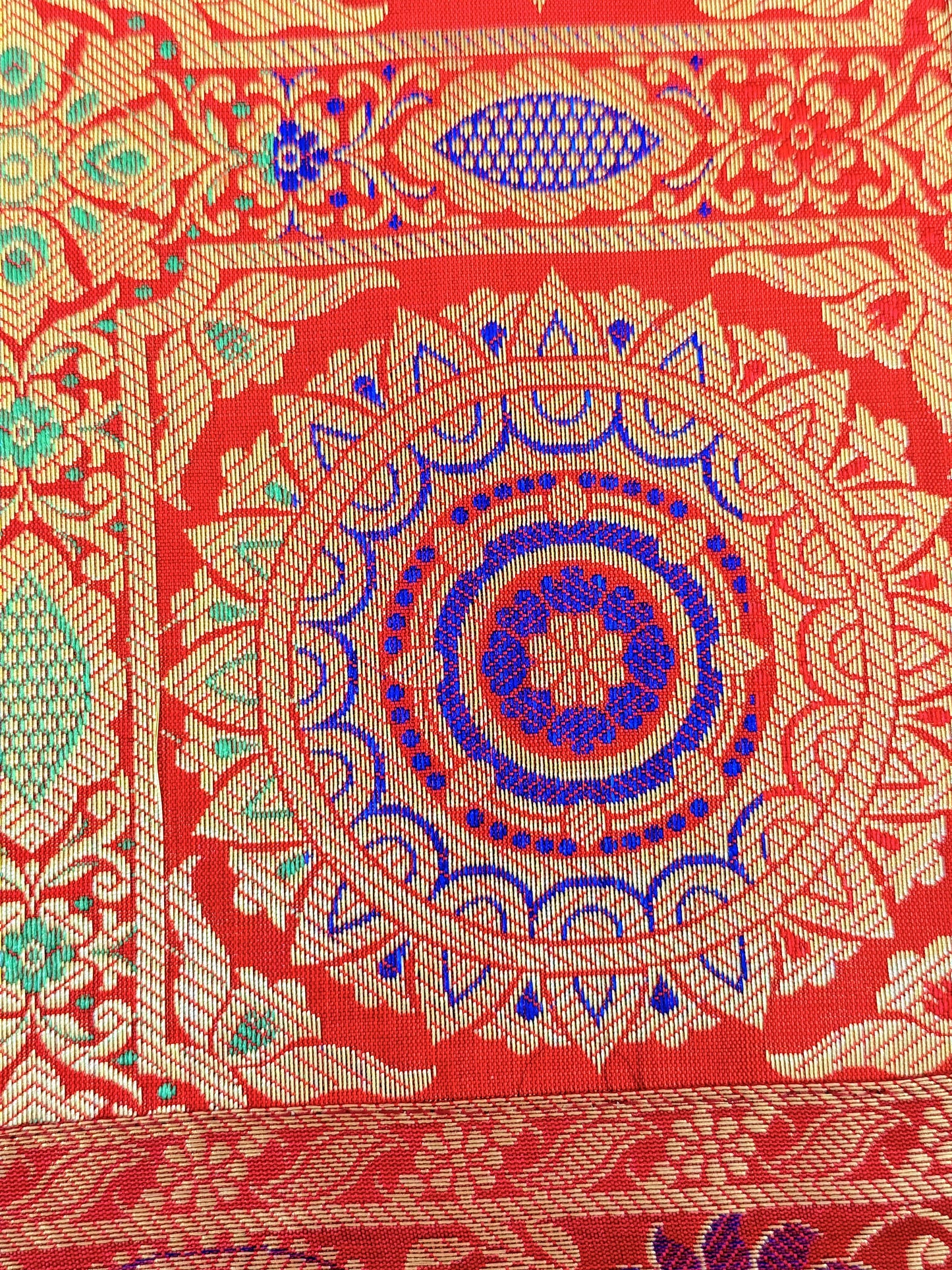 Red  Banarasi Silk Decorative Festive Runner Mat and Coaster Set