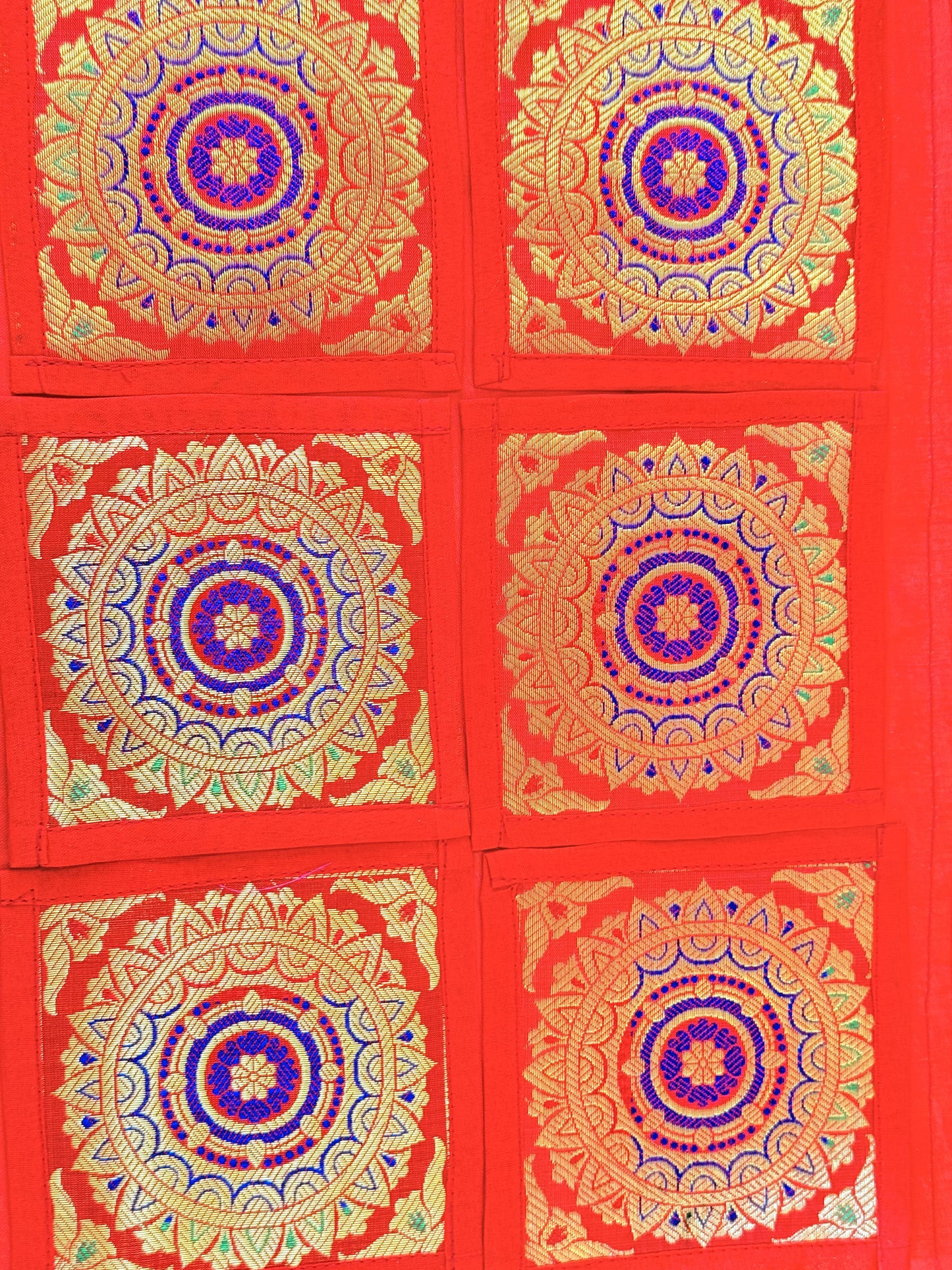 Red  Banarasi Silk Decorative Festive Runner Mat and Coaster Set