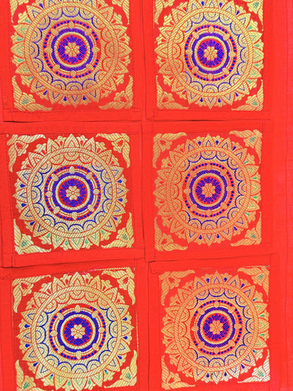 Red  Banarasi Silk Decorative Festive Runner Mat and Coaster Set