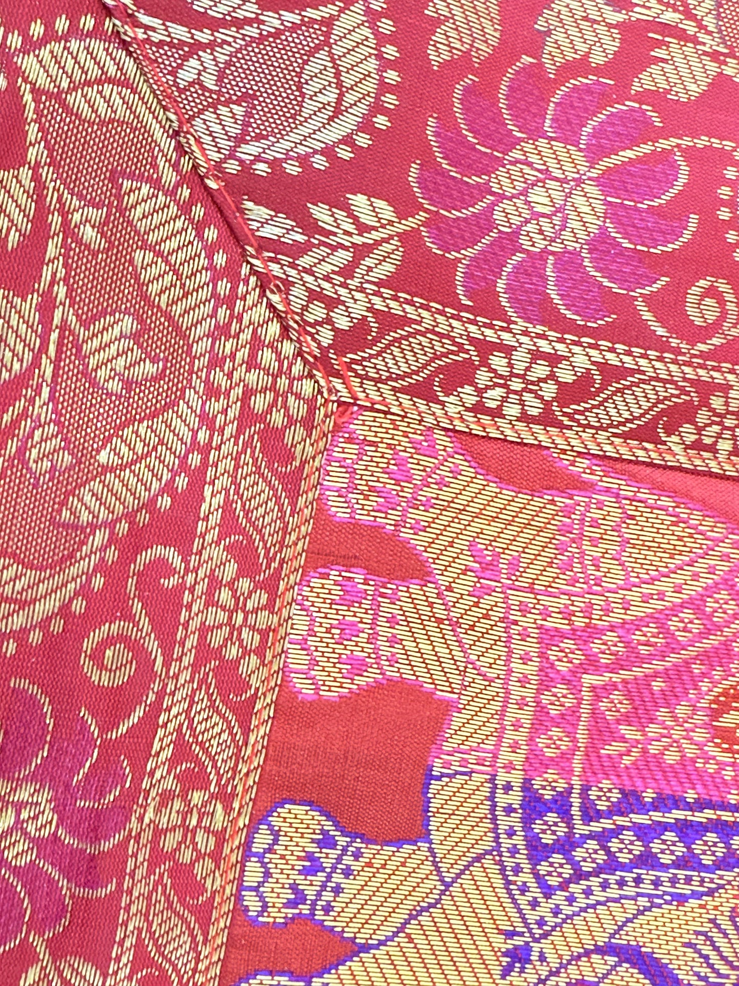 Crimson Red Banarasi Silk Brocade Table Runner and Mat with Coaster Set of 6