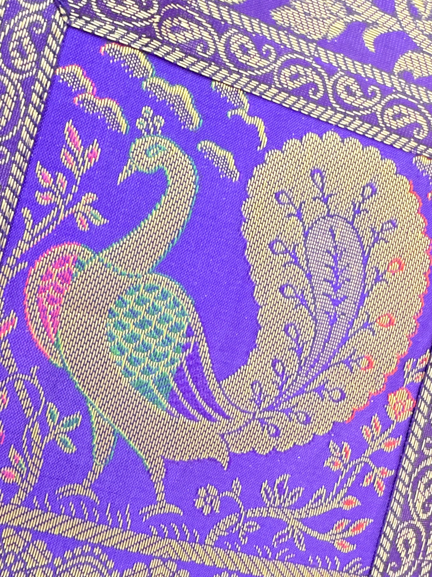 Purple Peacock Silk Banarasi Table Runner and Mats with Coaster Set of 6