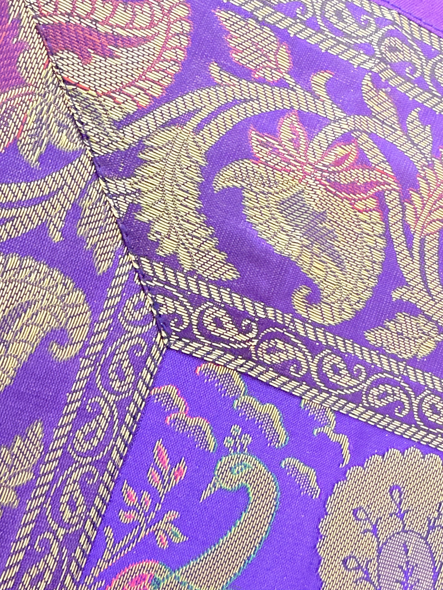 Purple Peacock Silk Banarasi Table Runner and Mats with Coaster Set of 6