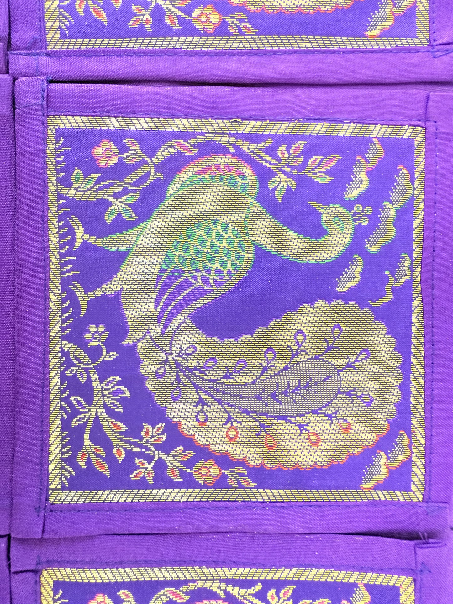 Purple Peacock Silk Banarasi Table Runner and Mats with Coaster Set of 6