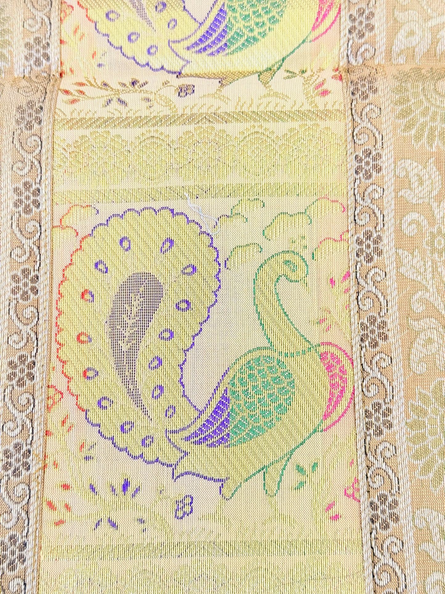 Gold Beige Silk Banarasi Table Runner and Mat with Coaster Set of 6