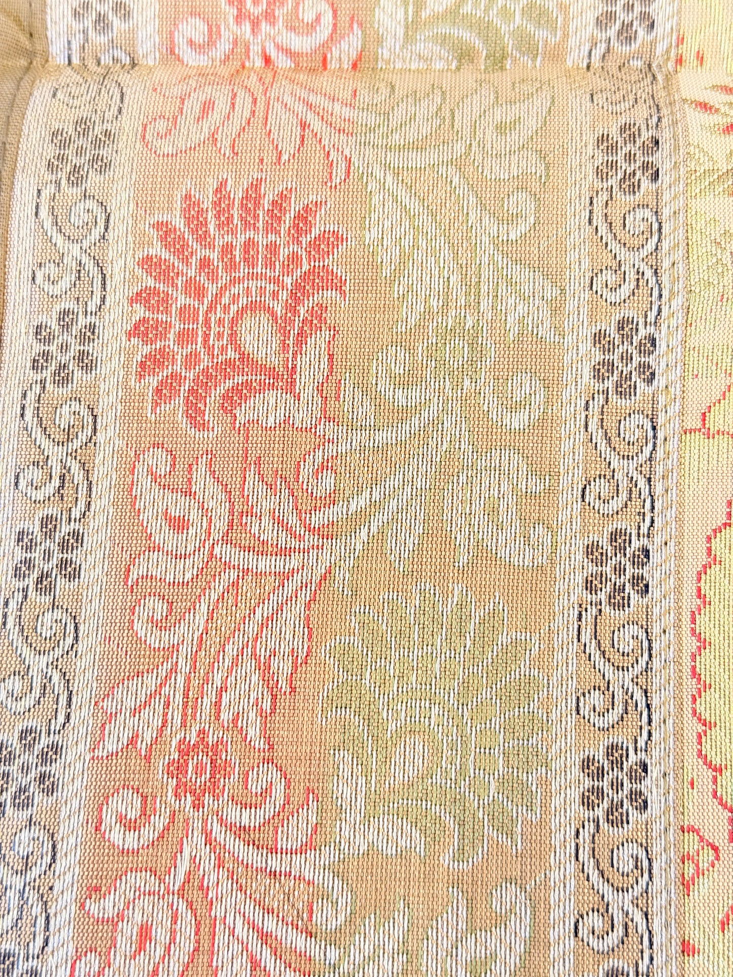 Gold Beige Silk Banarasi Table Runner and Mat with Coaster Set of 6