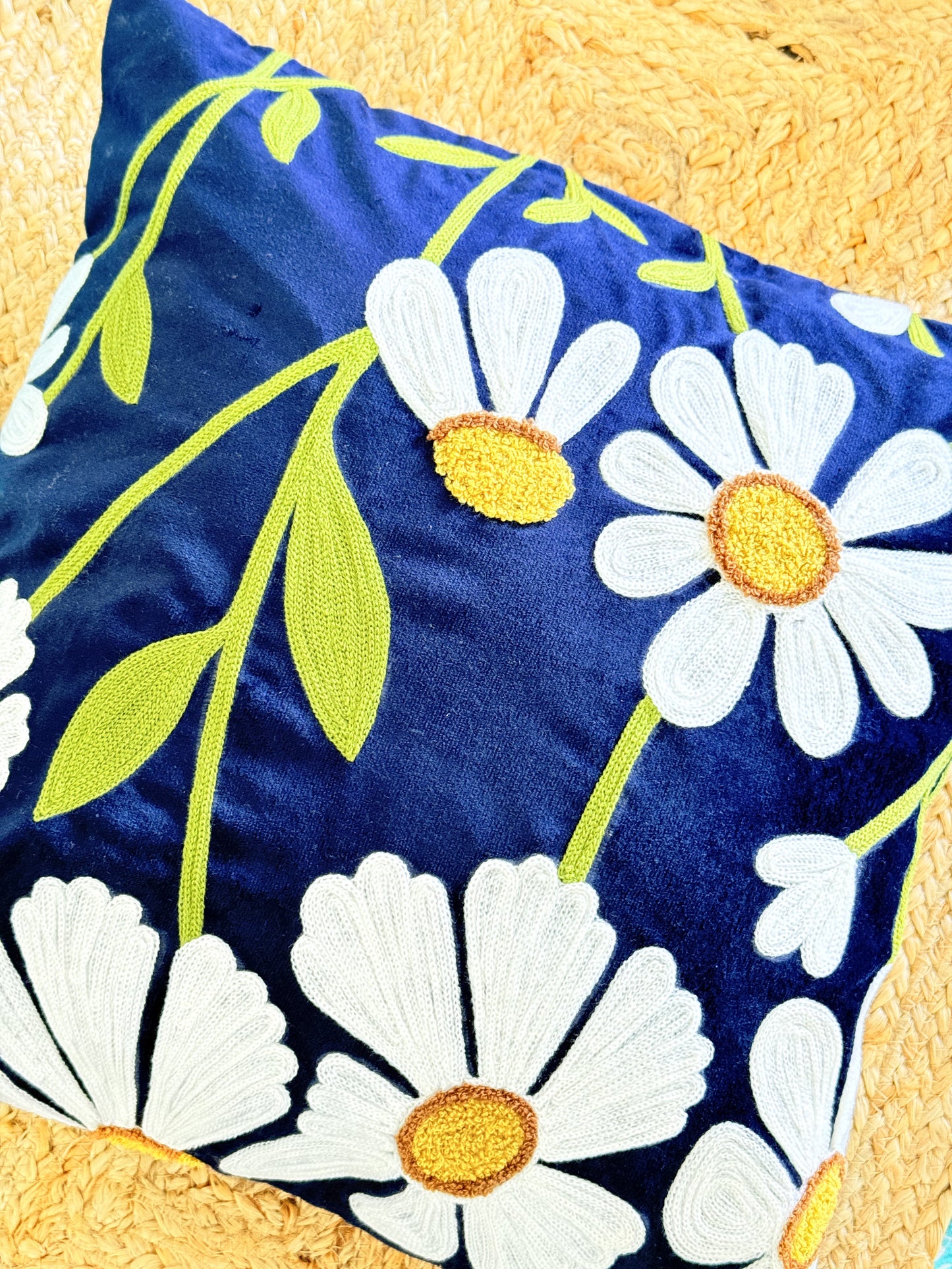 Velvet Blue Embroidery Festive Decorative cushion cover