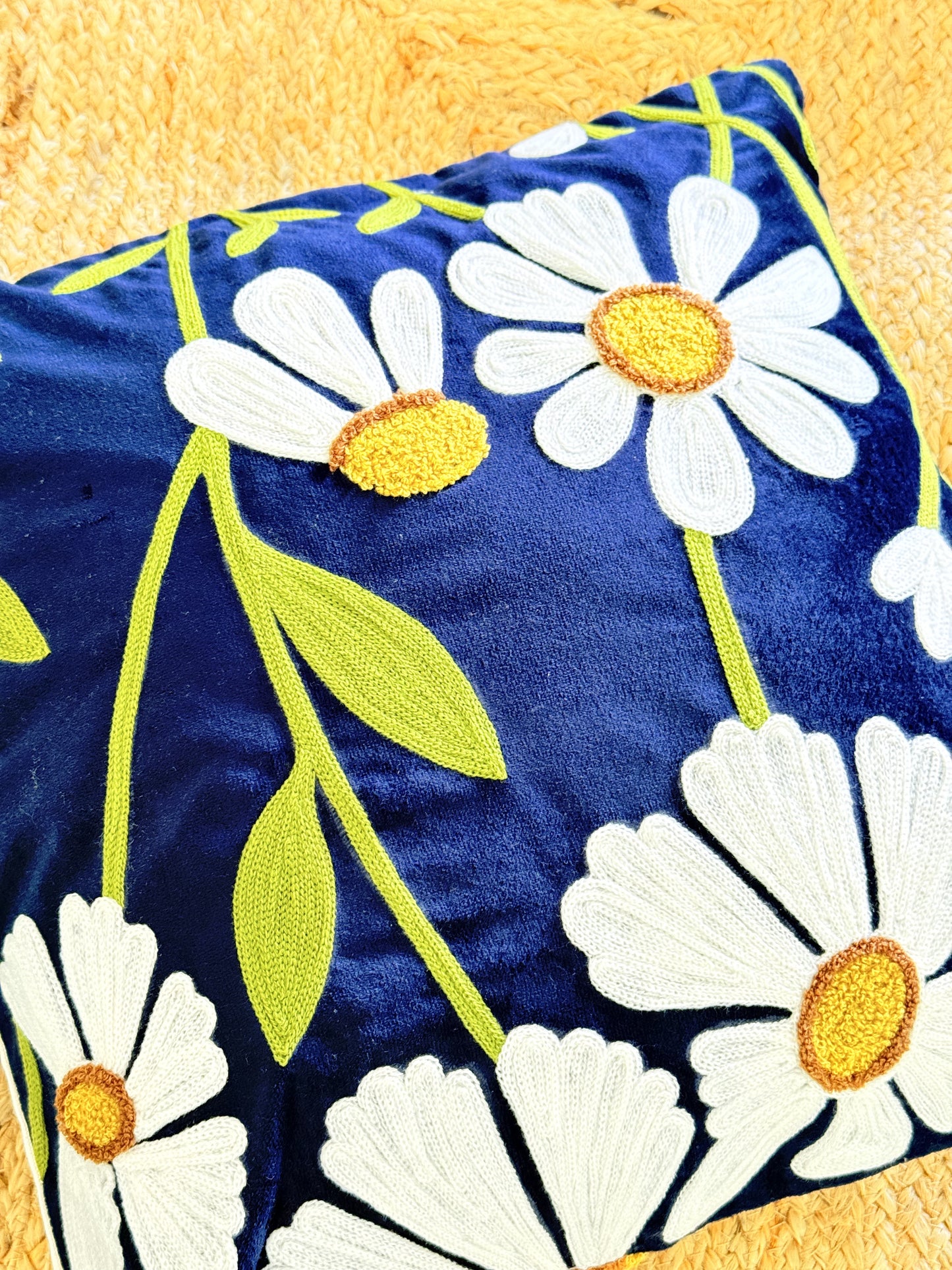 Velvet Blue Embroidery Festive Decorative cushion cover