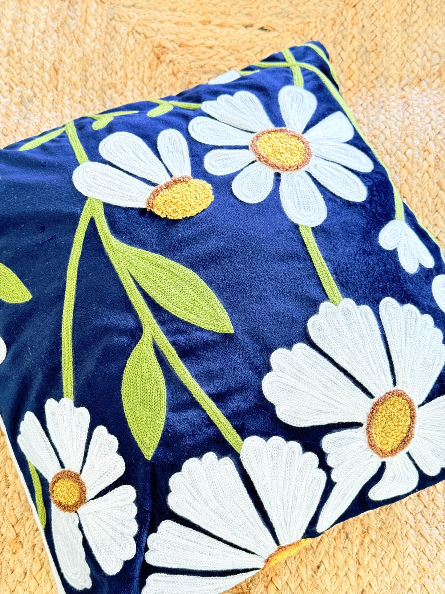 Velvet Blue Embroidery Festive Decorative cushion cover