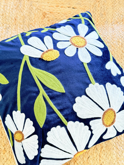 Velvet Blue Embroidery Festive Decorative cushion cover