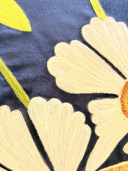 Velvet Blue Embroidery Festive Decorative cushion cover