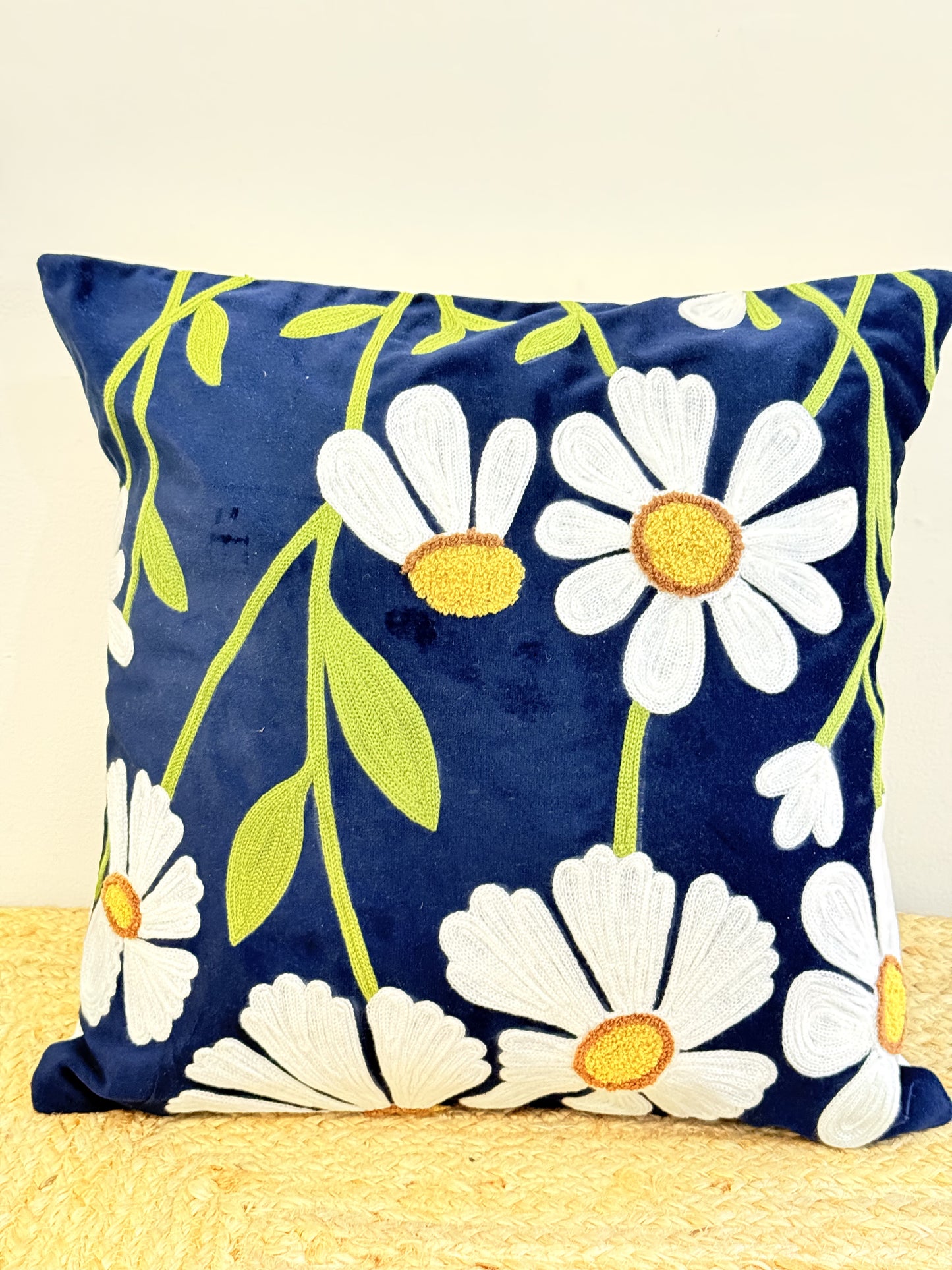 Velvet Blue Embroidery Festive Decorative cushion cover