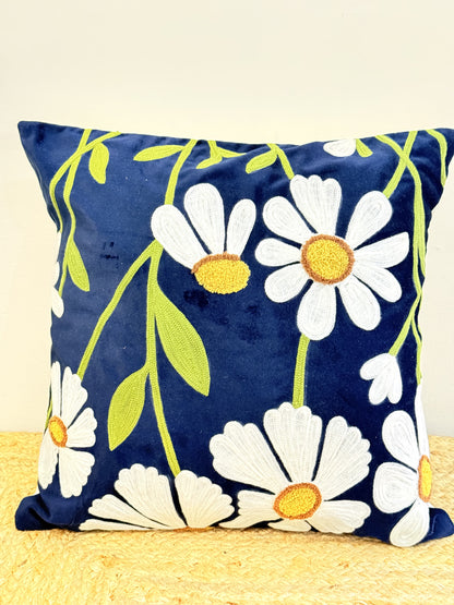 Velvet Blue Embroidery Festive Decorative cushion cover