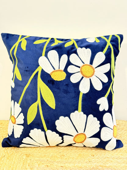 Velvet Blue Embroidery Festive Decorative cushion cover