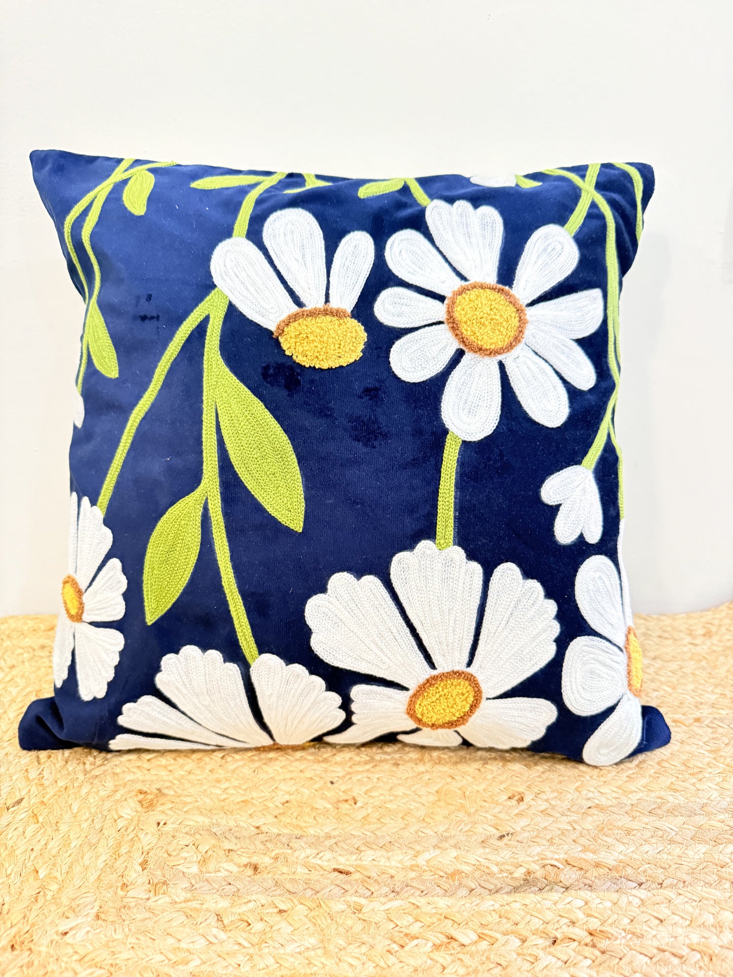 Velvet Blue Embroidery Festive Decorative cushion cover