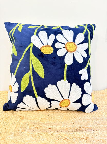 Velvet Blue Embroidery Festive Decorative cushion cover