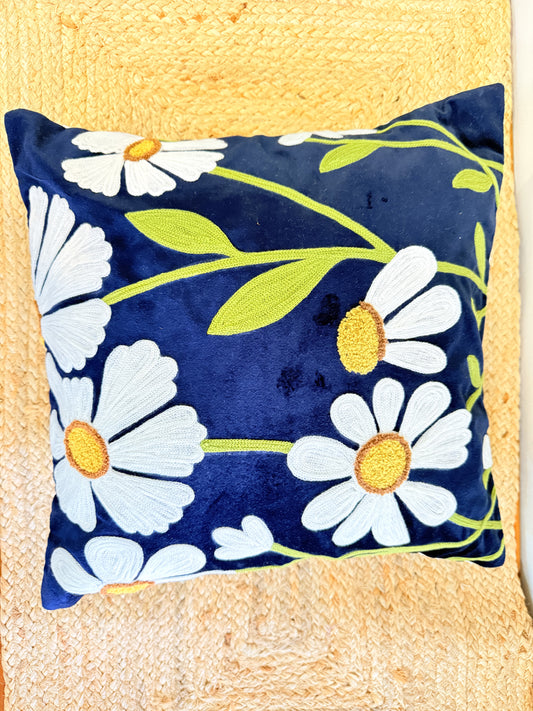 Velvet Blue Embroidery Festive Decorative cushion cover
