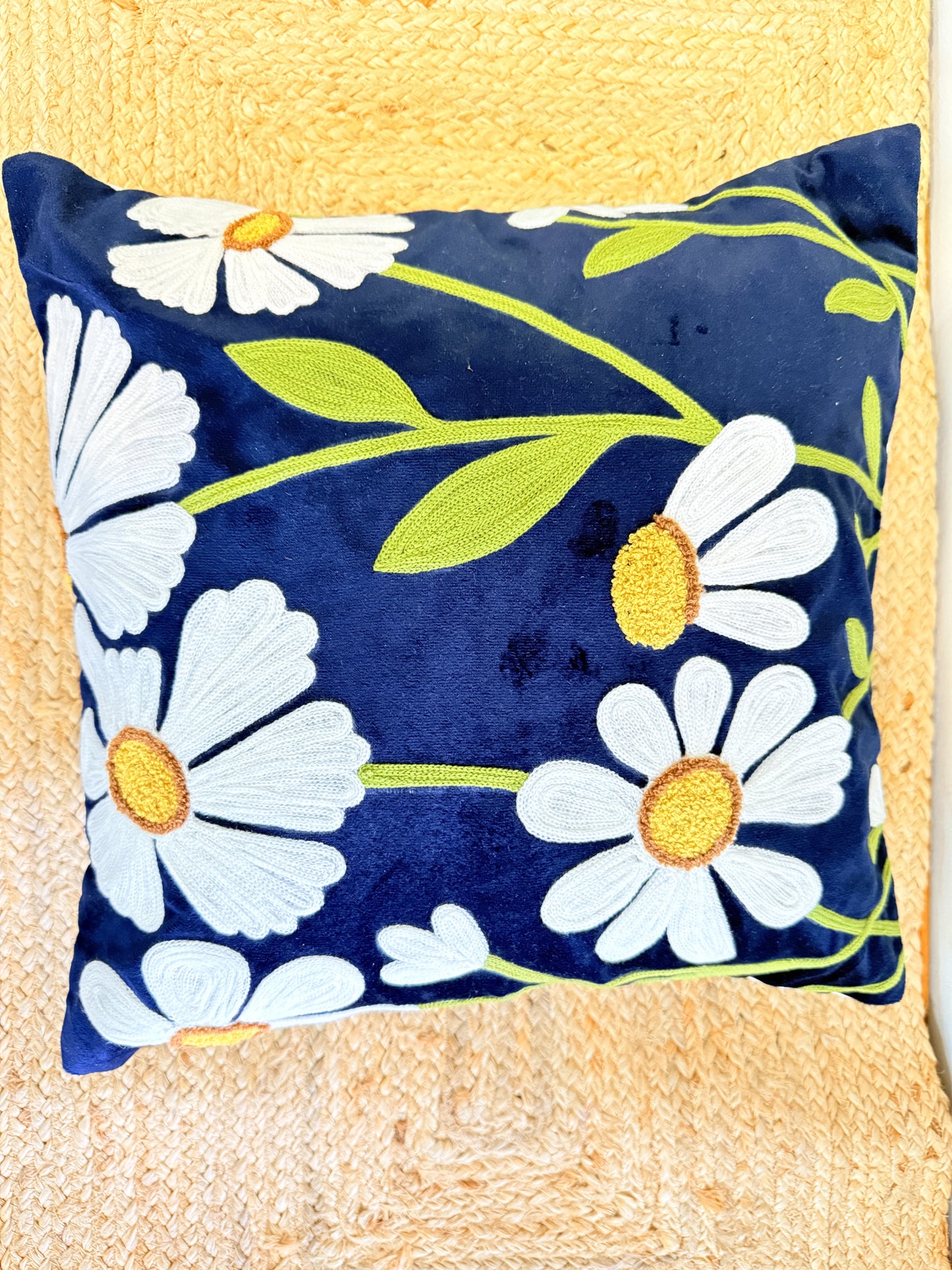 Velvet Blue Embroidery Festive Decorative cushion cover