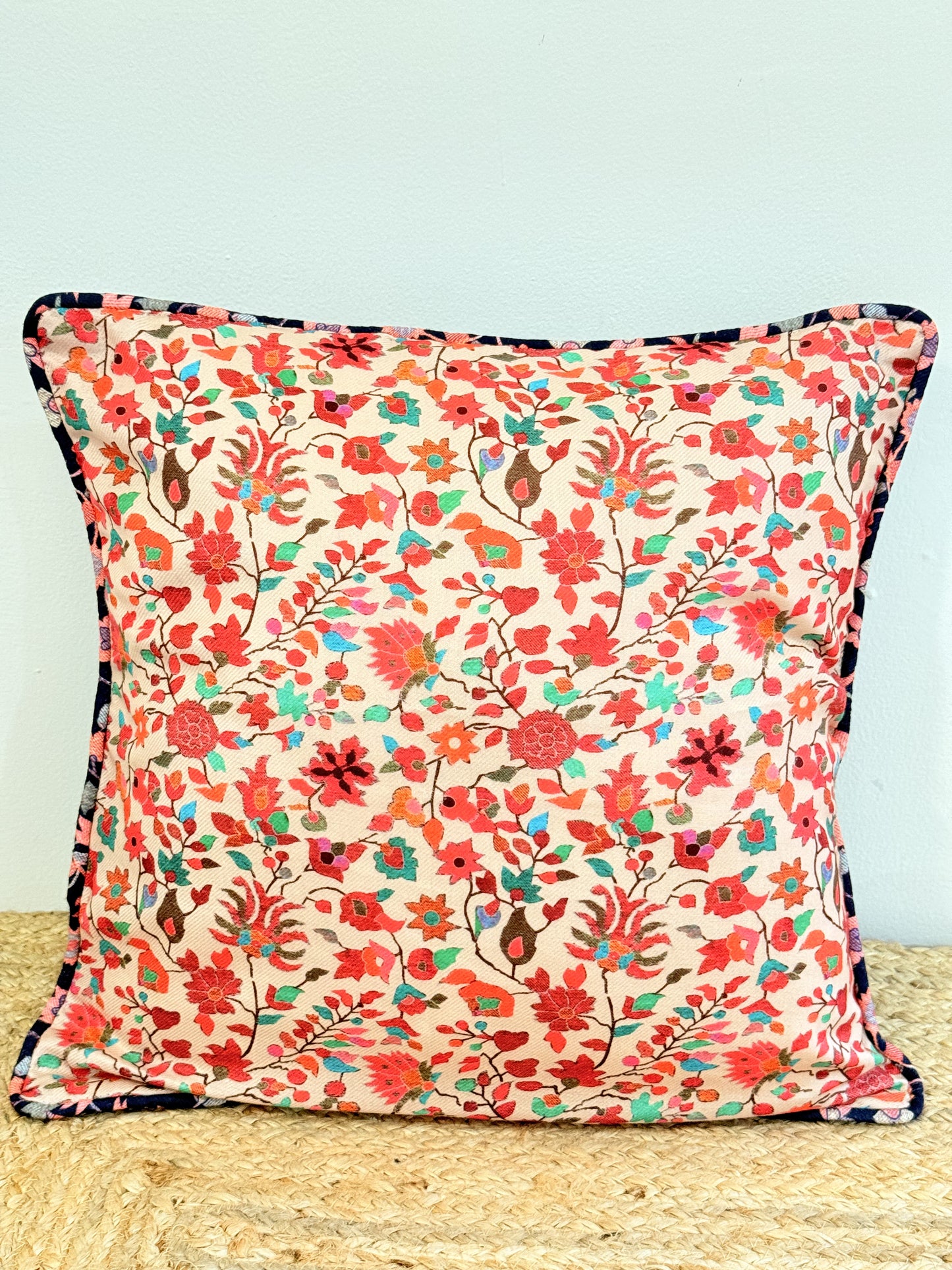 Pashmina Beige Pink Floral Cushion Cover – Elegant Decorative Pillow for Living Room and Bedroom