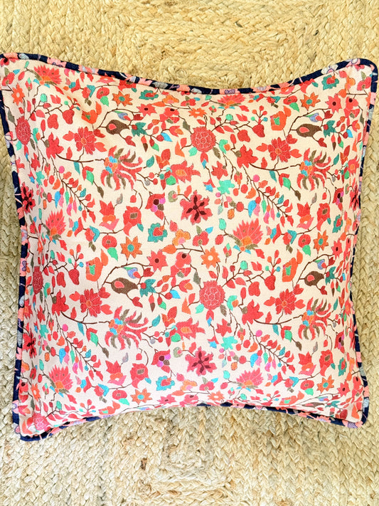 Pashmina Beige Pink Floral Cushion Cover – Elegant Decorative Pillow for Living Room and Bedroom