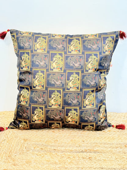 Khadi Black Peacock Cushion Cover – Elegant Decorative Pillow for Home Decor