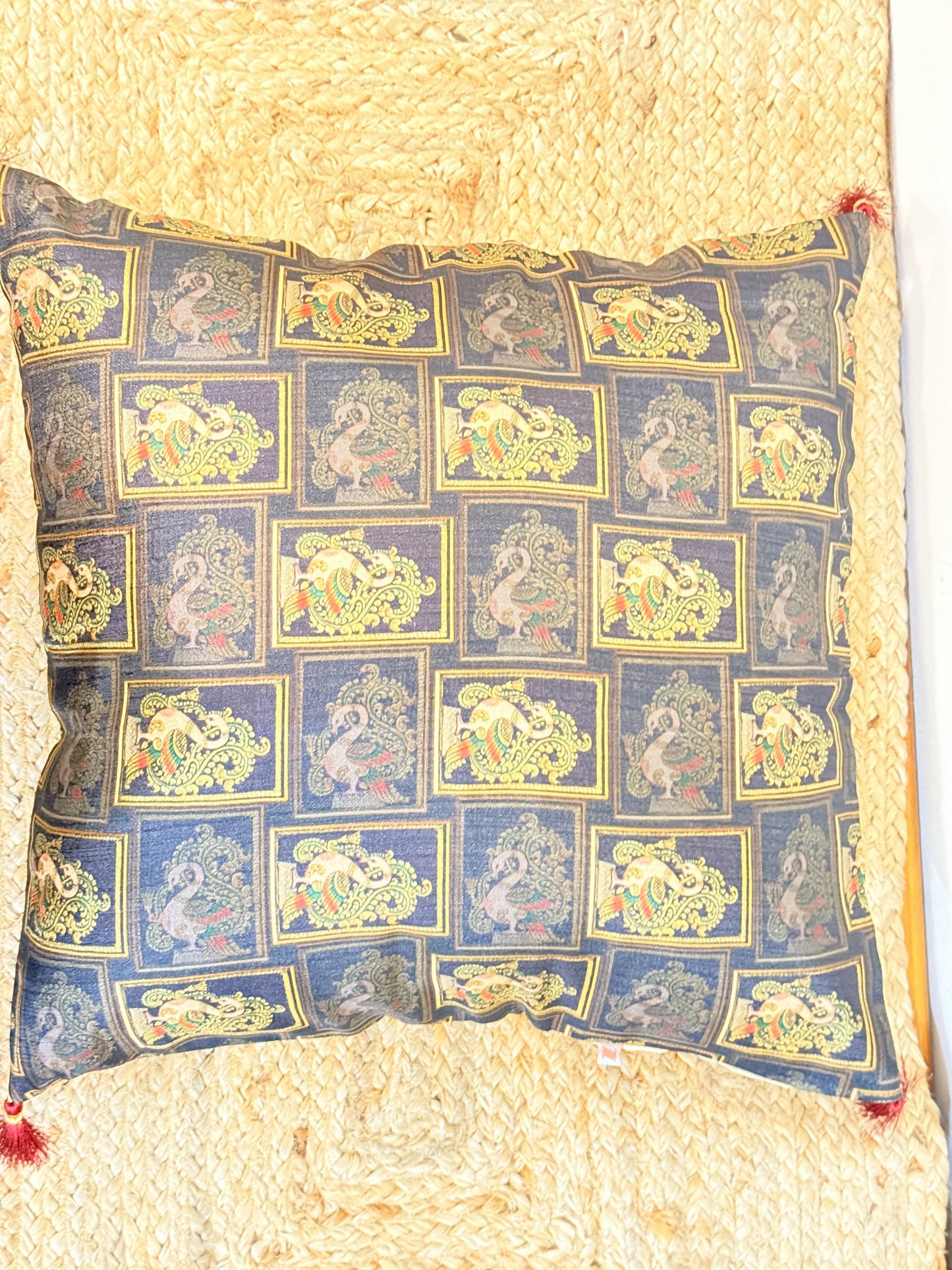 Khadi Black Peacock Cushion Cover – Elegant Decorative Pillow for Home Decor