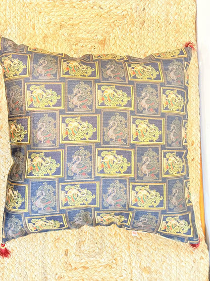Khadi Black Peacock Cushion Cover – Elegant Decorative Pillow for Home Decor