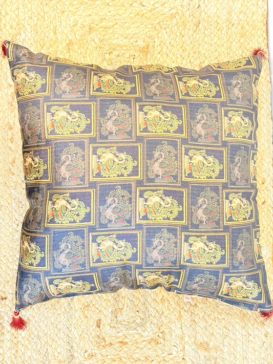Khadi Black Peacock Cushion Cover – Elegant Decorative Pillow for Home Decor