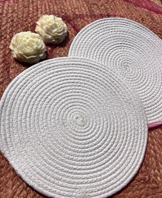 Pure White Jute Table Placemat (Set of 2)- Eco-Friendly and Stylish