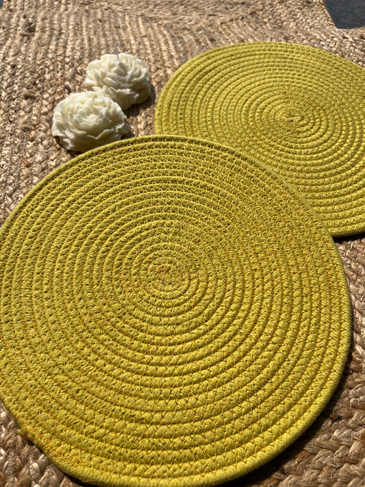 Lemon Yellow Jute Table Placemat (Pack Of 2)- Eco-Friendly and Stylish
