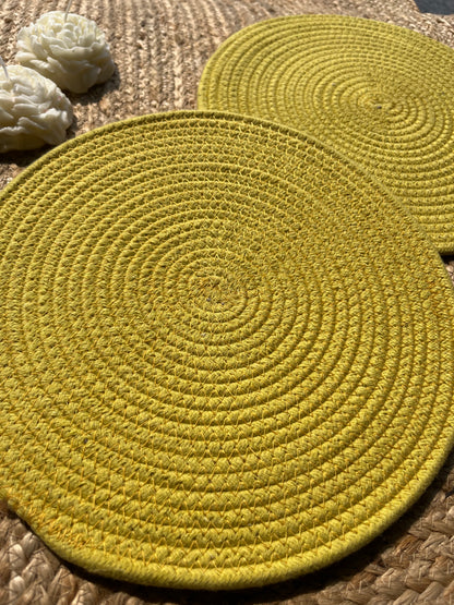 Lemon Yellow Jute Table Placemat (Pack Of 2)- Eco-Friendly and Stylish