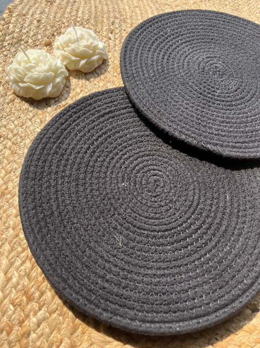 Deep Black Jute Table Placemat (Pack of 2)- Eco-Friendly and Stylish