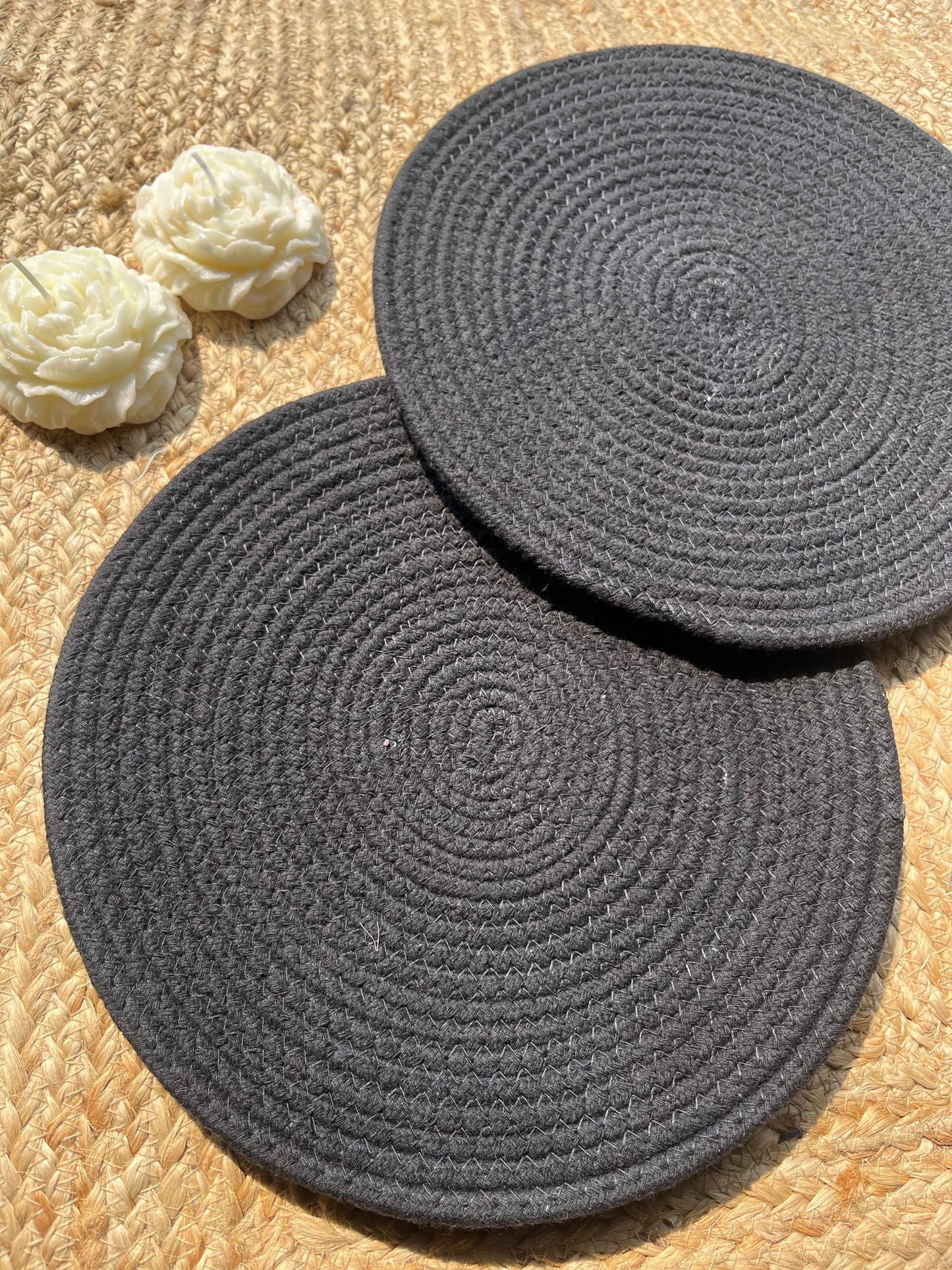 Deep Black Jute Table Placemat (Pack of 2)- Eco-Friendly and Stylish