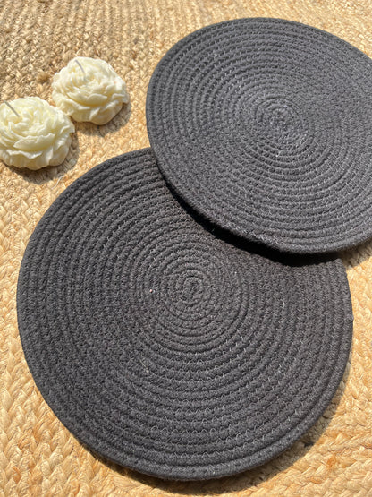 Deep Black Jute Table Placemat (Pack of 2)- Eco-Friendly and Stylish