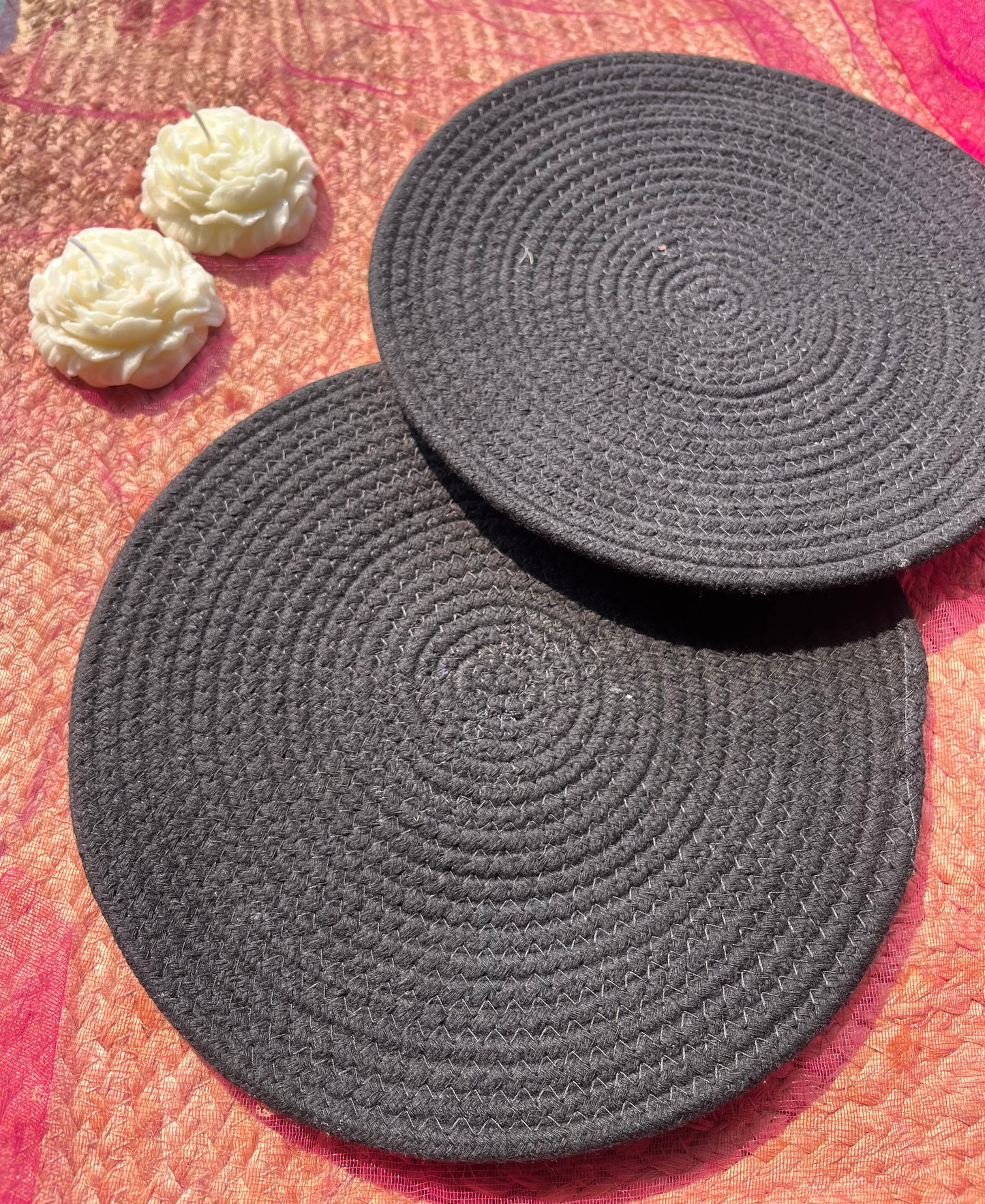 Deep Black Jute Table Placemat (Pack of 2)- Eco-Friendly and Stylish