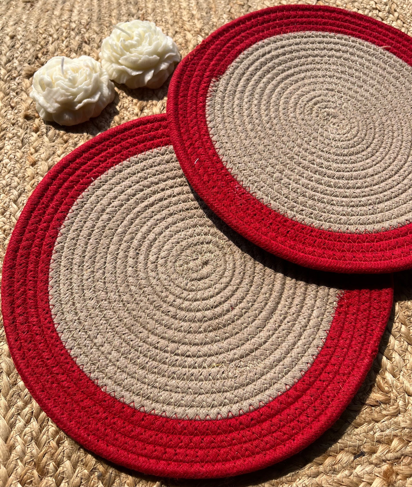 Red Border Jute Placemat (Pack Of 2)- Eco-Friendly and Stylish