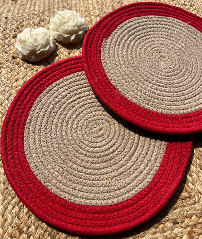Red Border Jute Placemat (Pack Of 2)- Eco-Friendly and Stylish