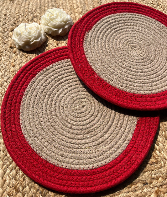 Red Border Jute Placemat (Pack Of 2)- Eco-Friendly and Stylish