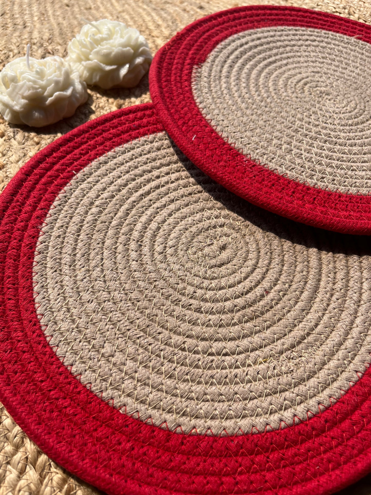 Red Border Jute Placemat (Pack Of 2)- Eco-Friendly and Stylish