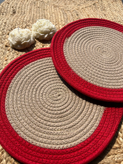 Red Border Jute Placemat (Pack Of 2)- Eco-Friendly and Stylish