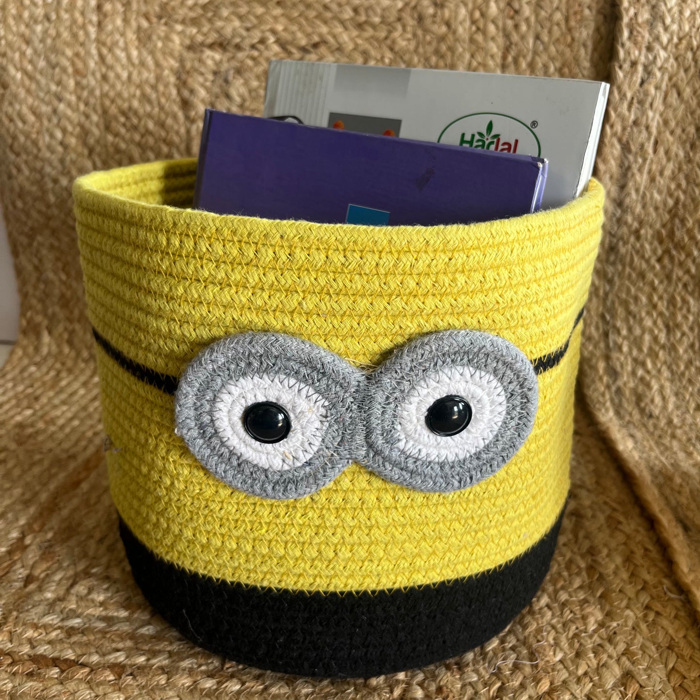 Minion Jute Round Basket Storage Organizer- Eco-Friendly and Washable