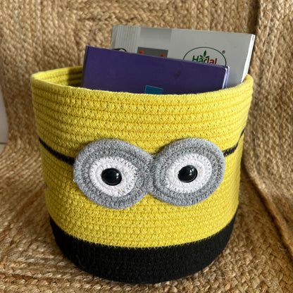 Minion Jute Round Basket Storage Organizer- Eco-Friendly and Washable